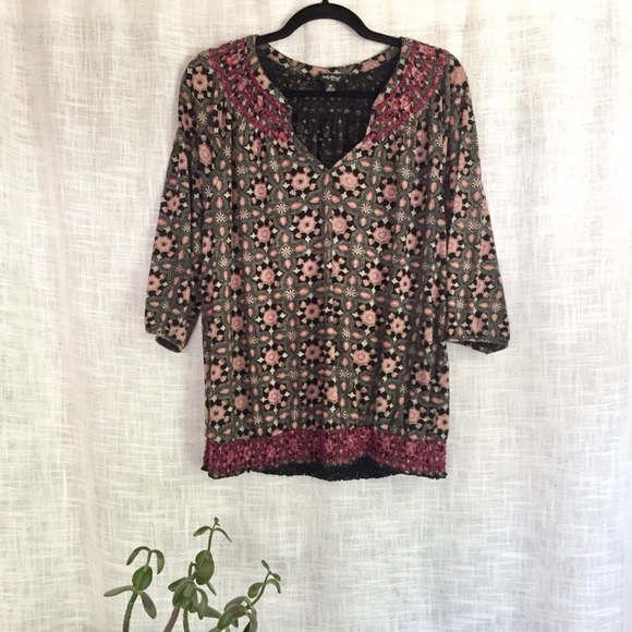 Lucky Brand Tops - Lucky Brand Boho Embroidered Print Top